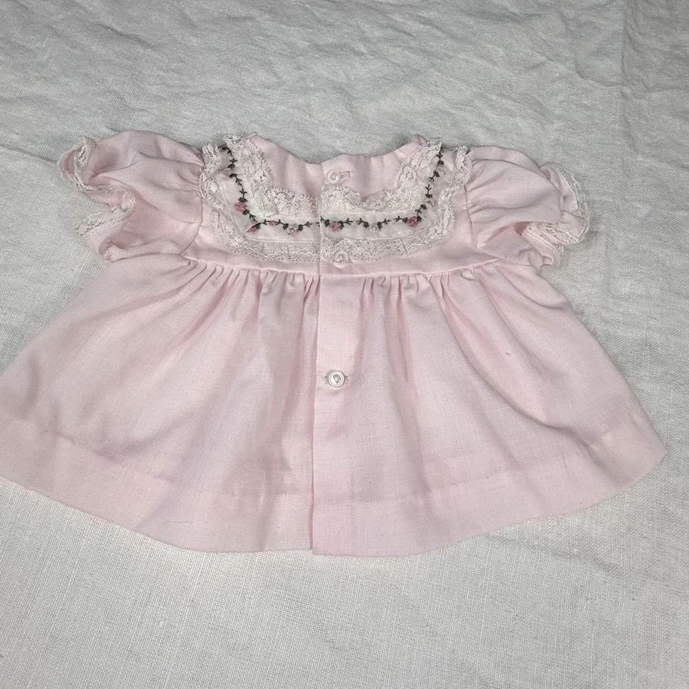 Primitive Dress Girls 0-3M Pink Gingham Peter Pan Collar Embroidered Mushroom